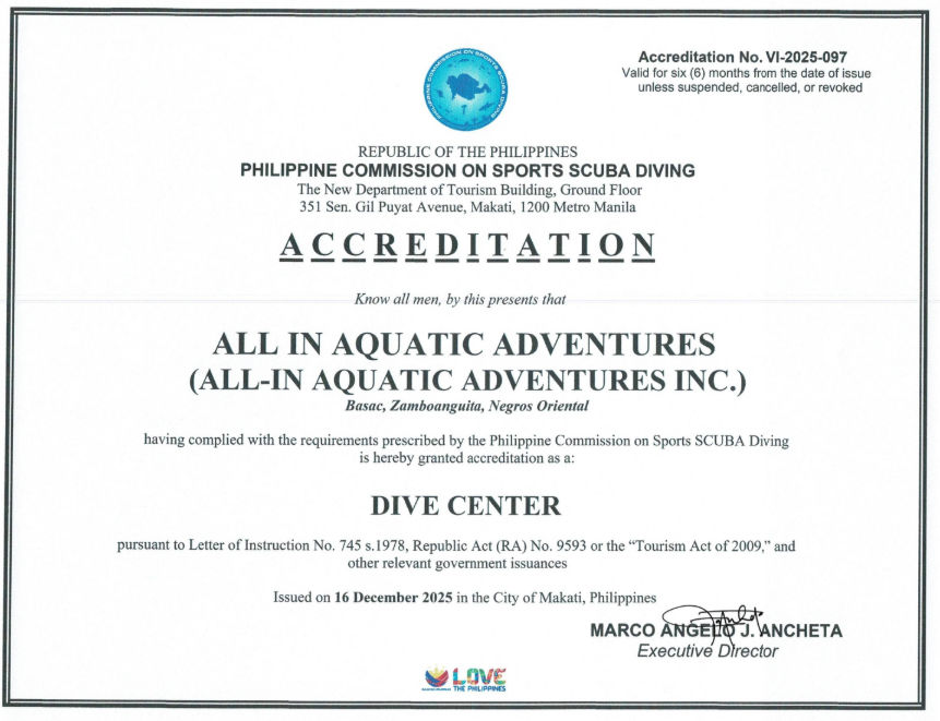 Philippine Commission on Sports SCUBA Diving Certification